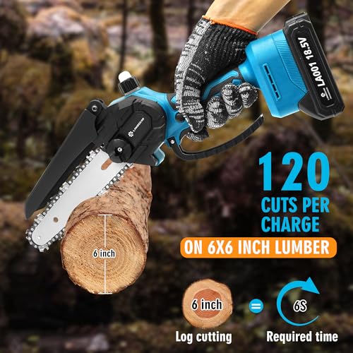 Mini Chainsaw Cordless 6 Inch Electric Chainsaw pruning saw Battery Powered Handheld Portable Chain Saw With 2 Batteries/Automatic Oiler for Tree Trimming Wood Cutting Pruning Garden - size: 6 inch(White)