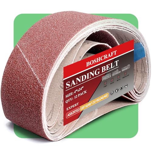 BOSHCRAFT 12 Pcs 4"x24" Sanding Belts, 60/80/120/180/240/400 Grit (2 Pcs Each) Aluminum Oxide for Woodworking & Metalworking - color: 4×24 Inch - 12 Pack