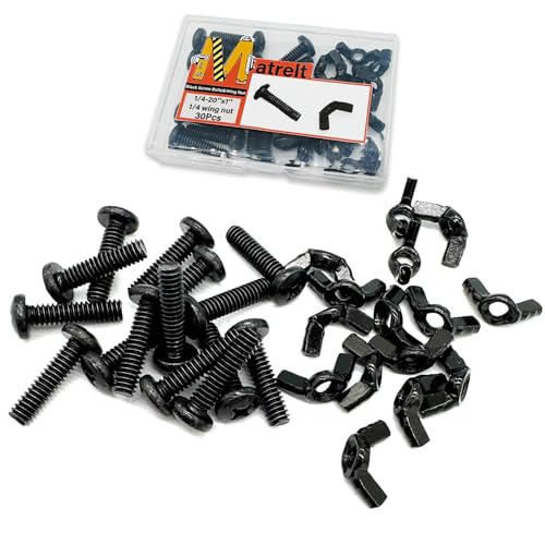 30 Pack Black 1/4"-20 x1 Screw Bolts and Wing Nut Kit 15pcs Machine Screws with Round Head Phillips 15pcs Butterfly Hand Twist Tighten Nut Zinc Plated Hardware Fitting Fastenings Assortment Kit - size: Black 30 Pack 1/4"-20 x1"