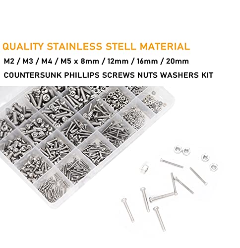 940pcs M2 M3 M4 M5 Hex Nuts Screws Bolts and Washers Assortment Kit, 304 Stainless Steel, Plain Finish, Full Thread - size: M2 M3 M4 M5 940pcs (Pan Head-304)