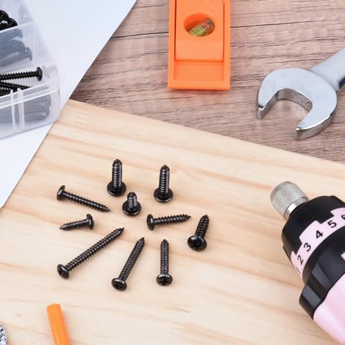 VIGRUE 410Pcs Stainless Steel Black Wood Screws Set #4#6#8#10 Phillips Pan Head Sheet Metal Screws Self Tapping Wood Screws Assortment Kit, Length 1/4" to 1-1/2" - style: 410PCS #4#6#8#10 Stainless Steel Black Pan Head