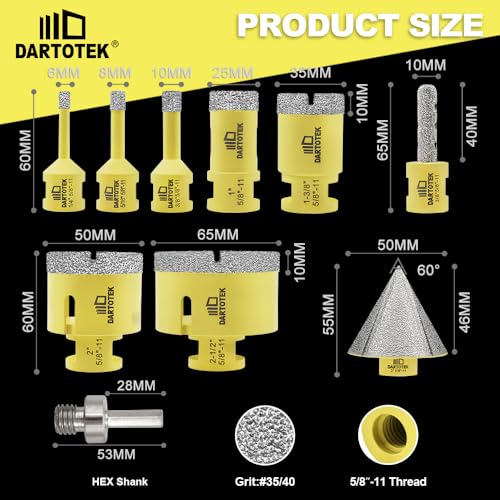 Diamond Core Drill Bits Set 10PCS Tile Hole Saw Kit for Porcelain - size: set3