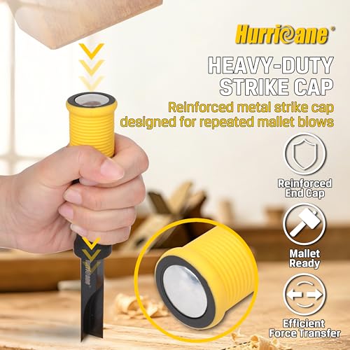 HURRICANE 8mm Corner Chisel, 90° Square Mortise Chisel for Door Hinges, Strike Plates & Cabinetry, Right Angle Wood Chisel with Metal Strike Cap & Ergonomic Grip - size: 8mm