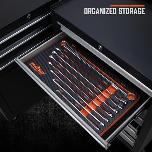 HORUSDY 8-Piece Extra Long Double Box-End Wrench Set, 12-Point Metric 8–24 mm, CR-V Steel, 15° Offset, Off-Corner Loading, with EVA Foam Organizer - style: 8pcs Metric Extra Long Wrench Set