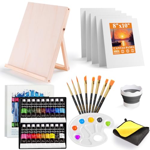 Paint Set for Kids & Adults with 18 Acrylic Paints,Canvas & Easel