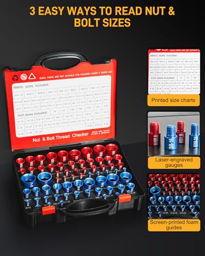 66 Pcs Nut and Bolt Thread Checker, 34SAE/32Metric Thread Gauges
