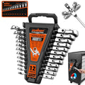 HORUSDY 12-Piece Metric Flex-Head Ratcheting Wrench Set 8-22mm, CR-V Ratchet Combination Wrenches with 72T 180° Flex Head, Magnetic Holder & Tool Bag for Auto, Motorcycle, Home & Repair - style: 12-Piece Metric Flex-Head Ratcheting - New Version