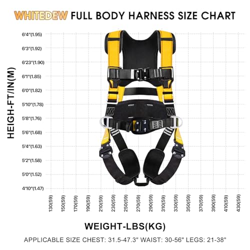 Fall Protection Premium Safety Harness with Shock Absorbing Lanyard, Vented & Padded Shoulder, Legs & Back - Upgrade 4 Quick Buckles (Yellow) - color: Yellow