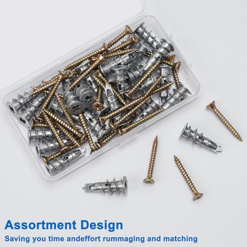Zinc Self-Drilling Drywall Anchors with Screws Kit, 25 Heavy Duty Metal Wall Anchors and 25#8 x 1-1/4'' Screws - 50 Pieces All Together - size: 1size-25pcs