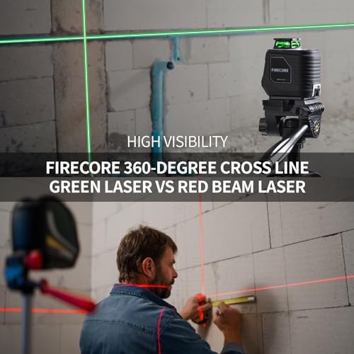 Firecore 360° Laser Level with Tripod, 100Ft Self Leveling Laser Level Green Cross Line Laser Leveler Tool for Picture Hanging Wall Tile Floor Construction, 60" Compact Tripod & Carry Pouch Included - style: 360° Cross Line Laser w/60" Tripod