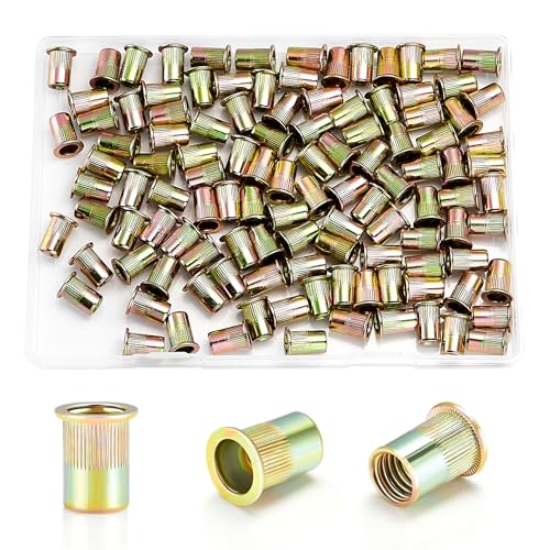 M6 Rivet Nuts 115Pcs,Carbon Steel Galvanized Rivnuts, Threaded Insert RIV nut, Flat Head M6 Rivet NutsertS - size: Metric M6 115Pcs