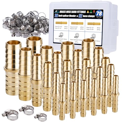 26PCS Brass Hose Barb Fittings Splicer Mender Kit with Pipe Clamp - size: 26pcs barb splicer