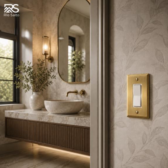 Rio Salto BRASS Gold Light Switch Covers Plates Outlet Covers Rocker Switch Plates Brushed Gold 10 Pack Decorative Premium Metal Wall Plate Covers — Deco Collection, Standard 4.50" x 2.75" - color: Rocker / Outlet 1-Gang (10-Pack)
