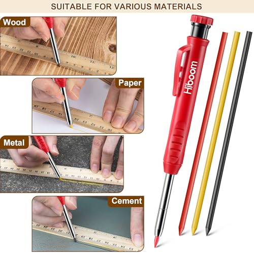 Hiboom 2 Pack Carpenter Pencils with Pencil Cap and 18 Refills, Red - color: Red