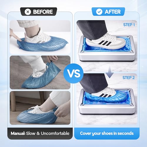 Shoe Cover Dispenser with 200 Pcs Disposable Shoe Covers - Automatic Shoe Cover Machine deal for Home, Office, Factory & Hospital Floor Protection (Silver)