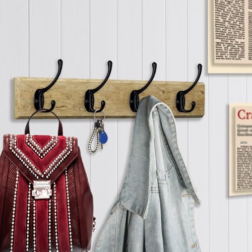 IBosins 10 Pack Black Double Coat Hooks No Rust Hooks for Coat, Scarf, Bag | Dual Coat Hooks Wall Mounted with 40 Screws Retro Hooks Utility for Towel, Key, Cap, Cup, Hat - color: Black
