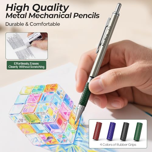 Nicpro 2.0 mm Mechanical Pencils Set, 4PCS Metal Mechanical Drawing Pencil