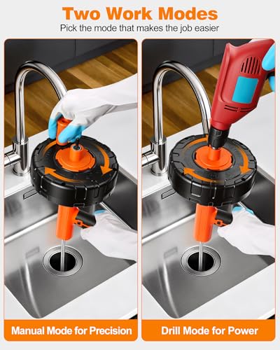 Drain Auger 33 ft, Auto Feed Plumbing Drain Snake Auger with Drill Adapter