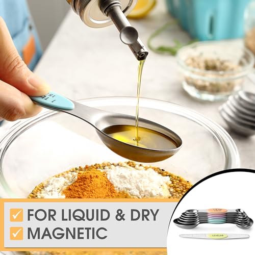 Spring Chef Stainless Steel Magnetic Measuring Spoons Set of 8, Pastel - color: Pastel, size: 1-Pack