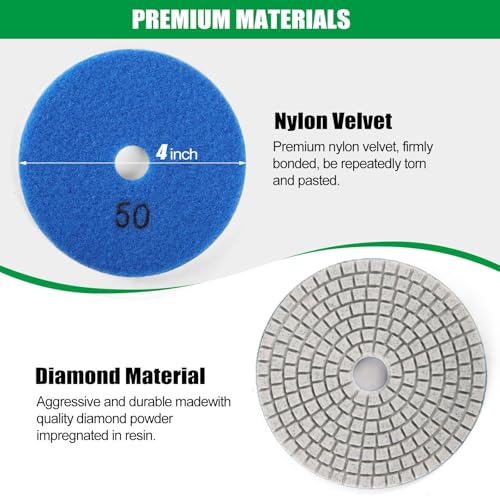 WORKEASE 4 Inch Diamond Polishing Pads Wet/Dry 12PCS, 50 Grit Diamond Sanding Pad, Granite Stone Concrete Marble Rock Countertop Quartz Polish Pad - size: 4 Inch 50 Grit