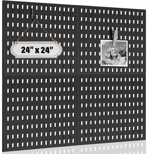 AKTOP Modular Plastic Peg Board Wall Organizer, 4 Pack, 12"x12", Black - color: 12inch-black
