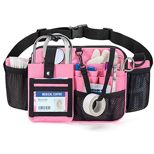 Damero Nurse Fanny Pack with Multi-Compartment and Tape Holder, Pink - color: Pink