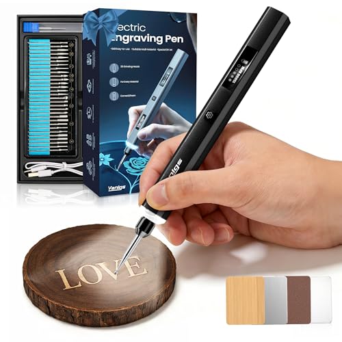 Vanlgs Engraving Pen for Metal Wood Glass Plastic Gift for Teens, Black | Engraving Tool with LED Lights, 5 Variable Speed, Rechargeable 31Bits DIY Craft Kit fot Adults Beginners - color: Black