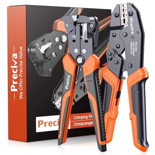 Preciva Wire Stripper and Crimper Tool, with AWG 24-10 Automatic Strippers and AWG 26-10 Ratchet Wire Crimper for stripping, cutting, and crimping heat-shrink connectors and insulated terminals