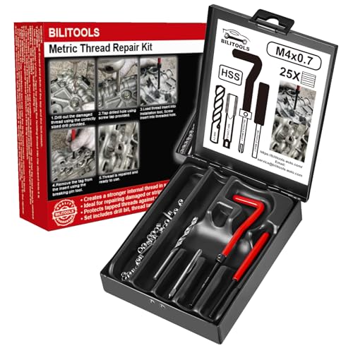 BILITOOLS M4x0.7 Helicoil Thread Repair Kit Metric, HSS Drill Heli Coil Repair Kit - size: M4 x 0.7, style: Metric