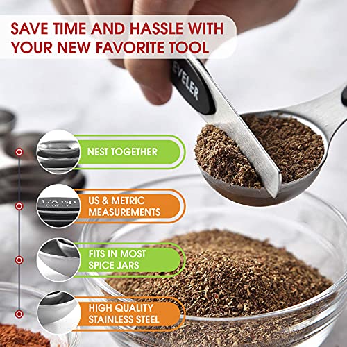 Spring Chef Stainless Steel 8 Magnetic Measuring Spoons Set, 2 Pack, Black - color: Black, size: 2-Pack