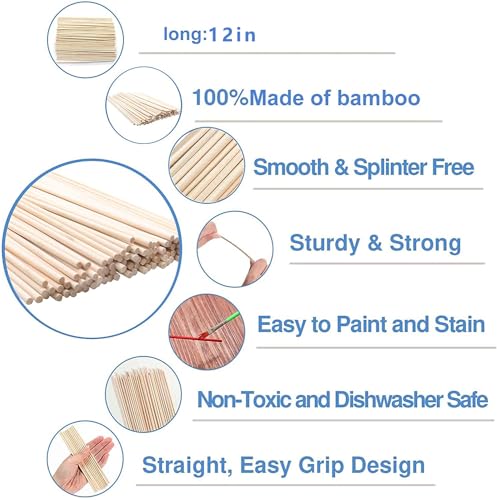 DaTpuik 1/2 x 12 Inch 25PCS Dowel Rods Wood Sticks Wooden Dowel Rods -Unfinished Bamboo Sticks - for Crafts and DIYers - color: Pack of 25, size: 1/2"x12"