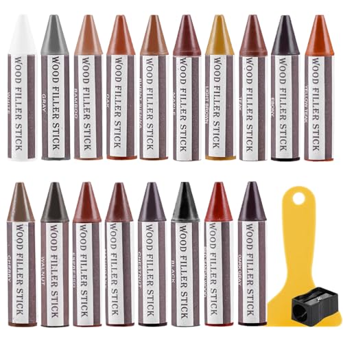 SEISSO Furniture Scratch Repair Crayons Kit, 18 Colors Wood Filler Wax Sticks with Scraper and Sharpener for Wood Furniture, Floors, Cabinets, Tables, Doors, Scratches, Scuffs, Cracks and Small Holes