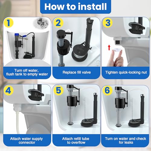 Saillong Universal Toilet Flusher Replacement Kit, Fill Valve, 2-Inch Flapper, Side Mount Handle Lever, Water-Saving, Adjustable Toilet Repair Kit Inside Tank, Easy to Install(1 Set,Dark Grey, Black) - color: Dark Grey, Black
