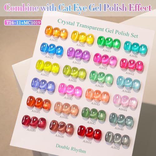 Double Rhythm 28Pcs 0.5Oz Gel Nail Polish Set Same Color Same Bottle Gel Polish Kit Nail Art Manicure Salon DIY at Home for Women (Neon Jelly Sheer Collection-T24-11) - color: Bright Red Green Blue