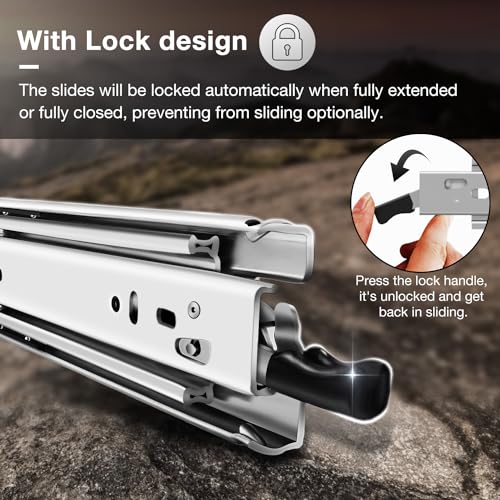 Heavy Duty Locking Drawer Slides Load 150 lbs Full Extension Runners with Lock 12 14 16 18 20 22 24 26 28 30 32 34 36 38 40 Inch Side Mount Rails for Drawer Capacity 150 lb 1 Pair - size: 16 Inch, style: With lock