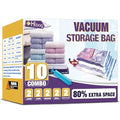 HIBAG Vacuum Storage Bags, 10-Pack Vacuum Seal Bags for Clothing Clothes, Space Saver Bags (2 Jumbo, 2 Large, 2 Medium, 2 Small, 2 Roll-up) with Pump (10-Combo) - size: 10-COMBO