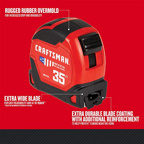 CRAFTSMAN Tape Measure, PROREACH, 35-Foot (CMHT37575S) - size: 10.7 m