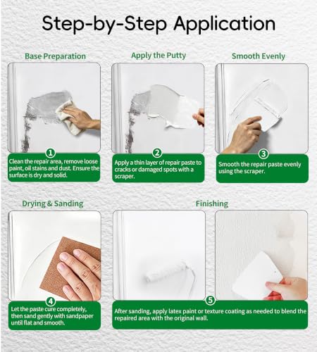 Wall Repair Paste 12 OZ, Drywall Crack & Hole Filler, Fast Drying Spackle for Interior Wall Repair