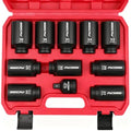 1/2 Drive Deep Impact Socket Set: 11-Piece Metric Size Wheel Axle Nut Wrench Metric Large Jumbo 27mm 29mm 30mm 31mm 32mm 33mm 34mm 35mm 36mm 38mm Spindle Joint High Torque Truck Bearing Locknut - style: 1/2" | 11-Piece Metric Jumbo