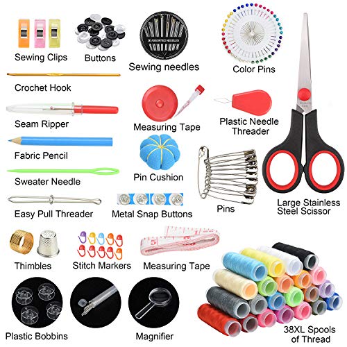 Sewing Kit, 184 Large Premium Sewing Supplies, 38 XL Thread Spools, Suitable for Traveller, Adults, Kids, Beginner, Emergency, DIY and Home Button Repair Kit - size: L