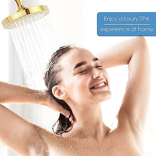 6" High Pressure Rain Shower Head, Luxury Gold Plated Finish - color: Deluxe Gold, size: 6 Inch Round (1 PCS)