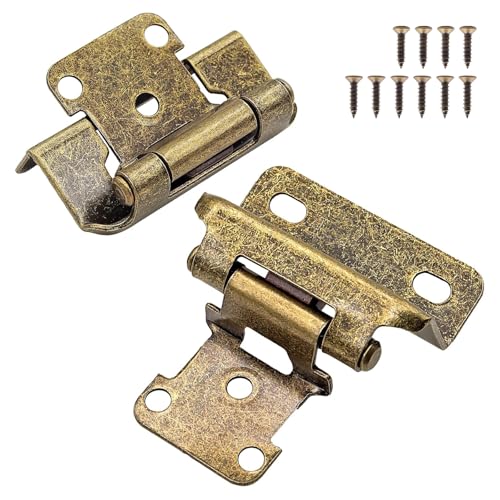 8 Pack (4 Pairs) 1/2 Inch Overlay Antique Brass Hinges Self Closing - color: Antique Brass, size: 8 Pack (4 Pairs)