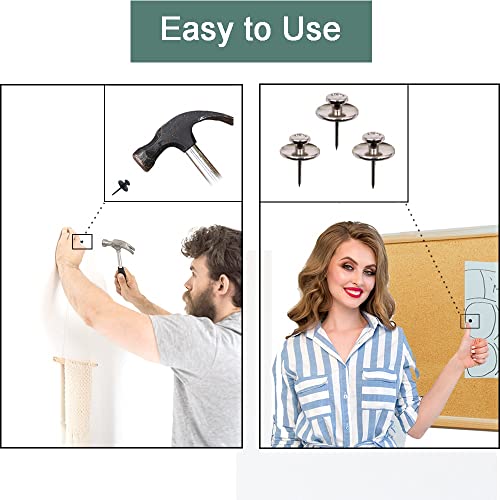 50 PCS Picture Hanger Nails, Double Headed Push Pins Hooks Thumbtacks for Wall Hangings Picture, Decorative Small Hook Pins for Drywall Cork Board Home Office Photo Decorations (Silver) - style: Silver