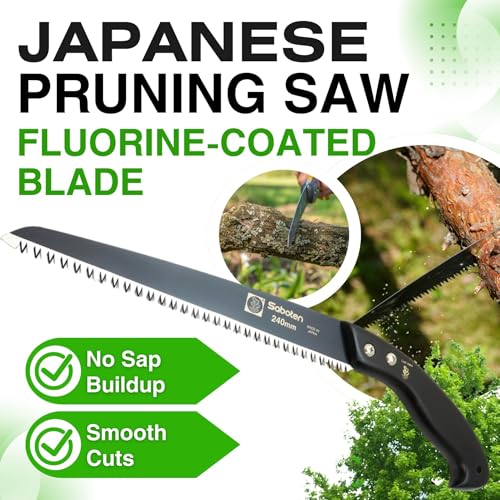 Saboten Japanese Pruning Saw with Wood Sheath, Fluorine-Coated High-Carbon Steel Blade, Precision Pull Cut Hand Saw for Tree Branches – forest Originals, Made in Japan - size: 240mm (9.4 inch)