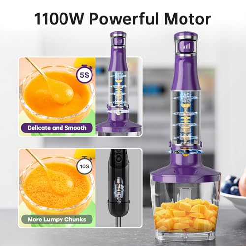 Turelar Immersion Blender Handheld 5 in 1 Hand Blender Set 1100W Heavy Duty - color: Purple, size: 5 in 1