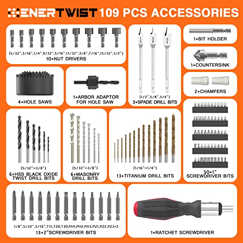 ENERTWIST 109Pcs Drill Bit Set with Ratchet Screwdriver Portable Case - style: 109PCS