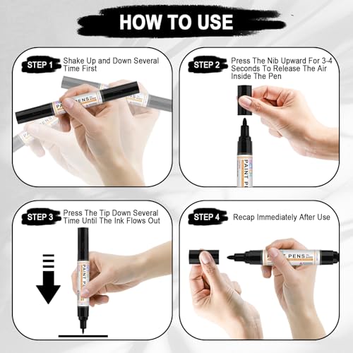 Betem 4 Oil Based Black White Paint Pens, Permanent Fabric Paint Markers - color: 2 Black & 2 White