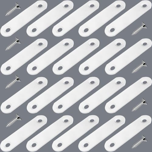 20 Pack White Flat Bracket 2.2" x 0.63" Straight Brace - color: White, size: 20 Pcs / 2.2 x 0.63 in