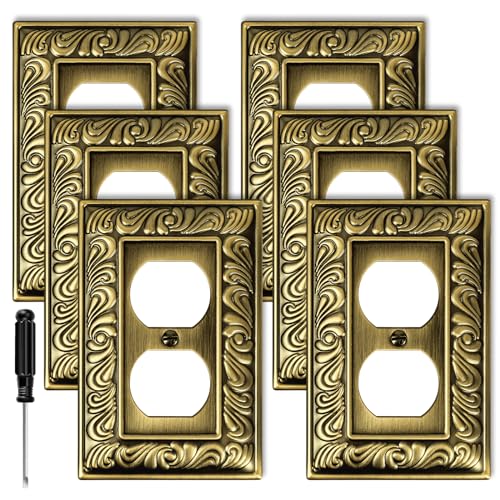 Antique Brass Decorative Duplex Outlet Cover, Decorative Switch Plate Cover - size: 1 Gang Duplex Outlet