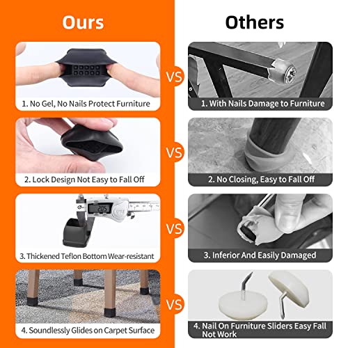 Ezprotekt 24Pcs Chair Leg Sliders for Carpet, Square Chair Glides for Rug - size: L-Black